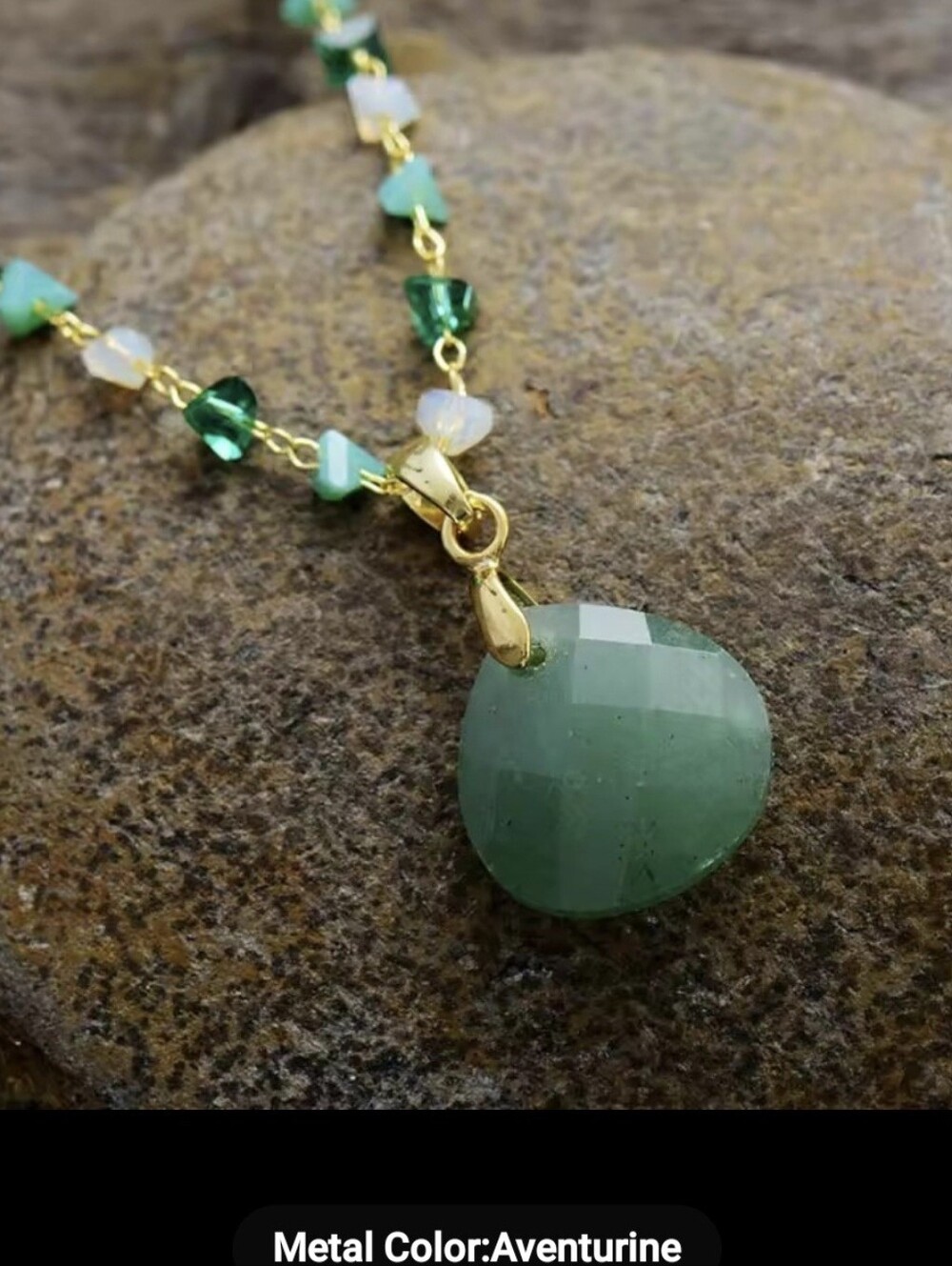💚💚NEW💚💚 BEAUTIFUL!! Faceted GREEN AVENTURINE Pendant & Chip Necklace In GOLD